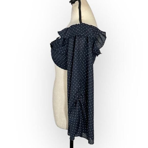 Alexis Ewa Crop Top Women's XS Navy Blue White Polka Dot Long Sleeve Bell Sleeve - Picture 3 of 7